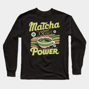 "Matcha Power", Retro Design Long Sleeve T-Shirt